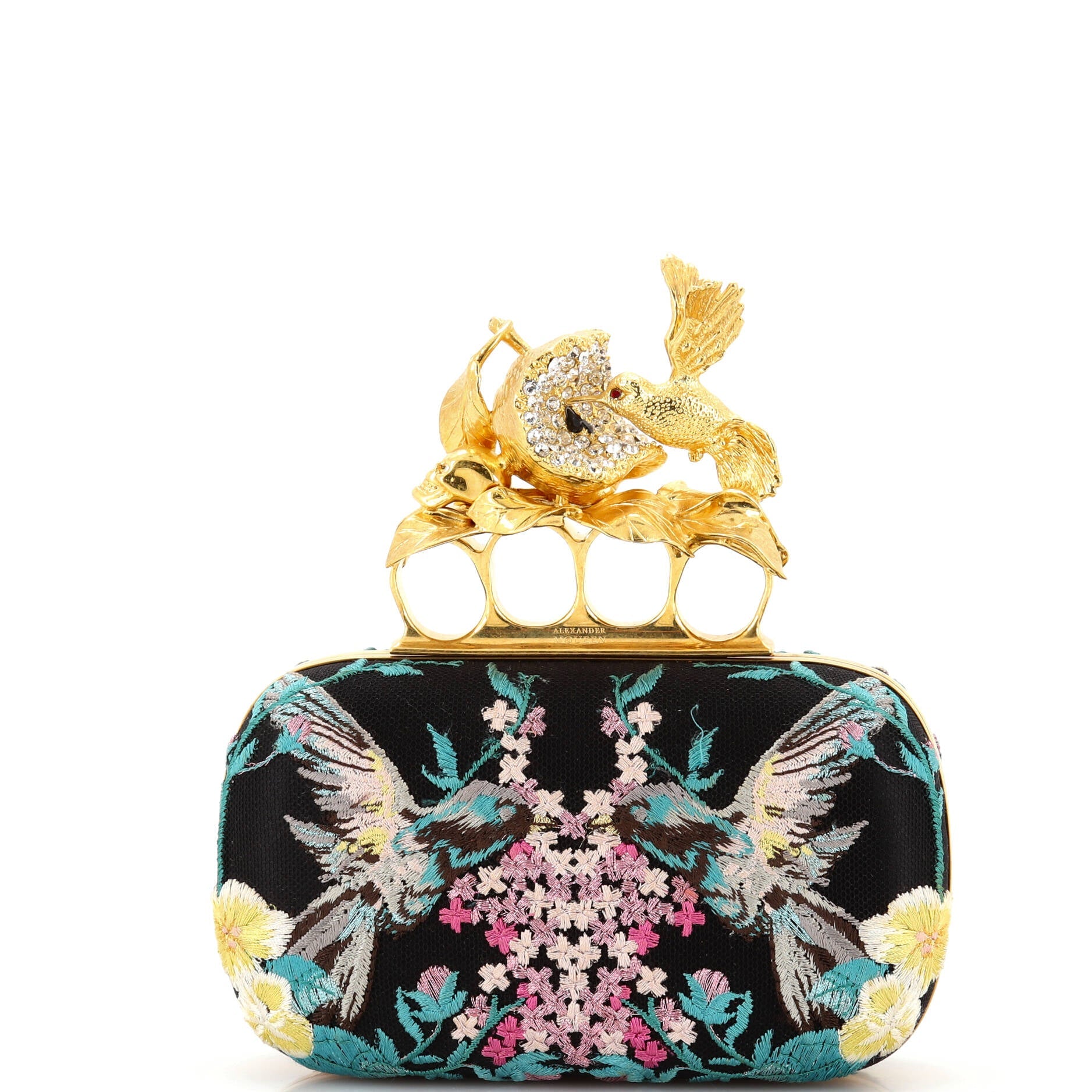 Hummingbird Knuckle Box Clutch Embroidered Mesh Small