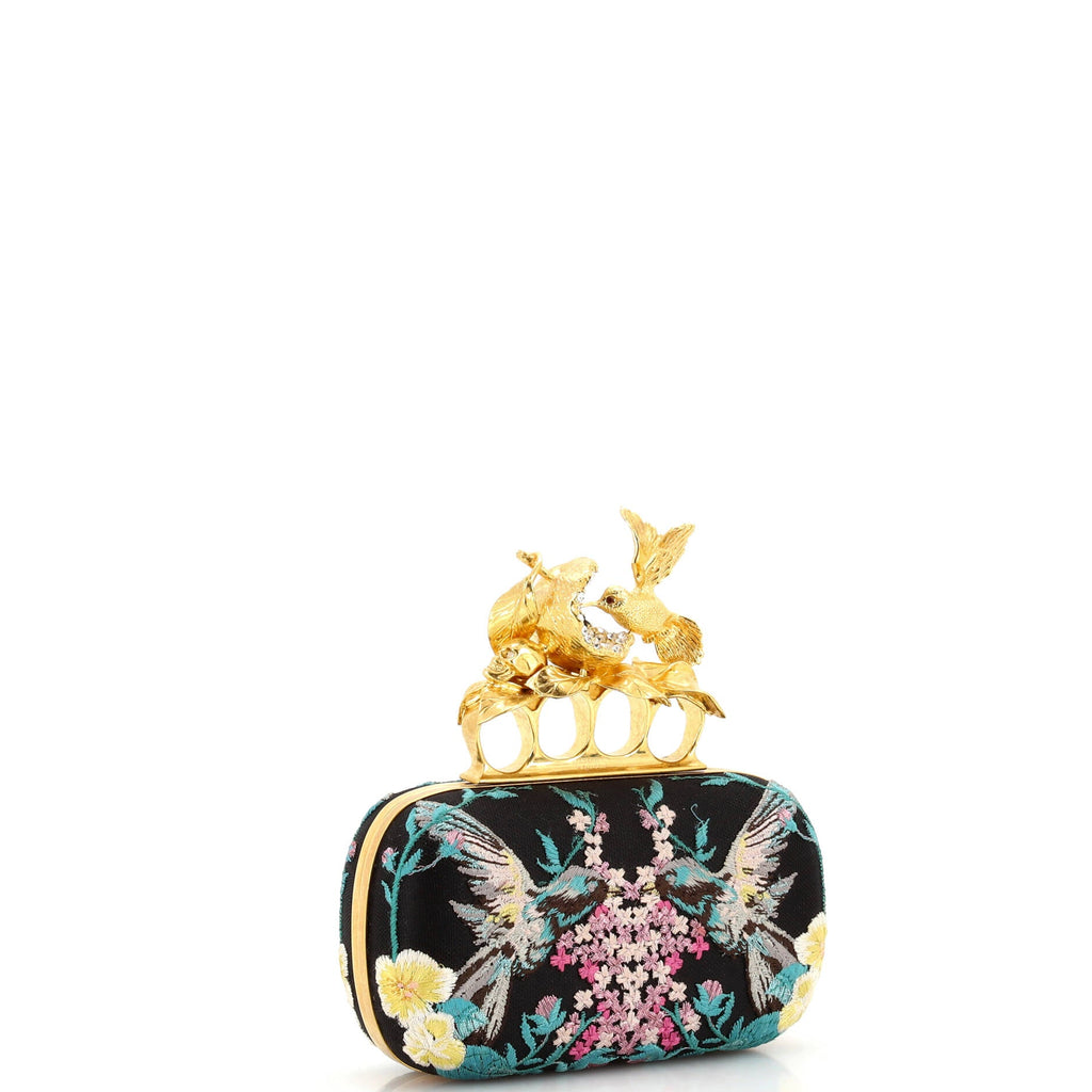Hummingbird Knuckle Box Clutch Embroidered Mesh Small