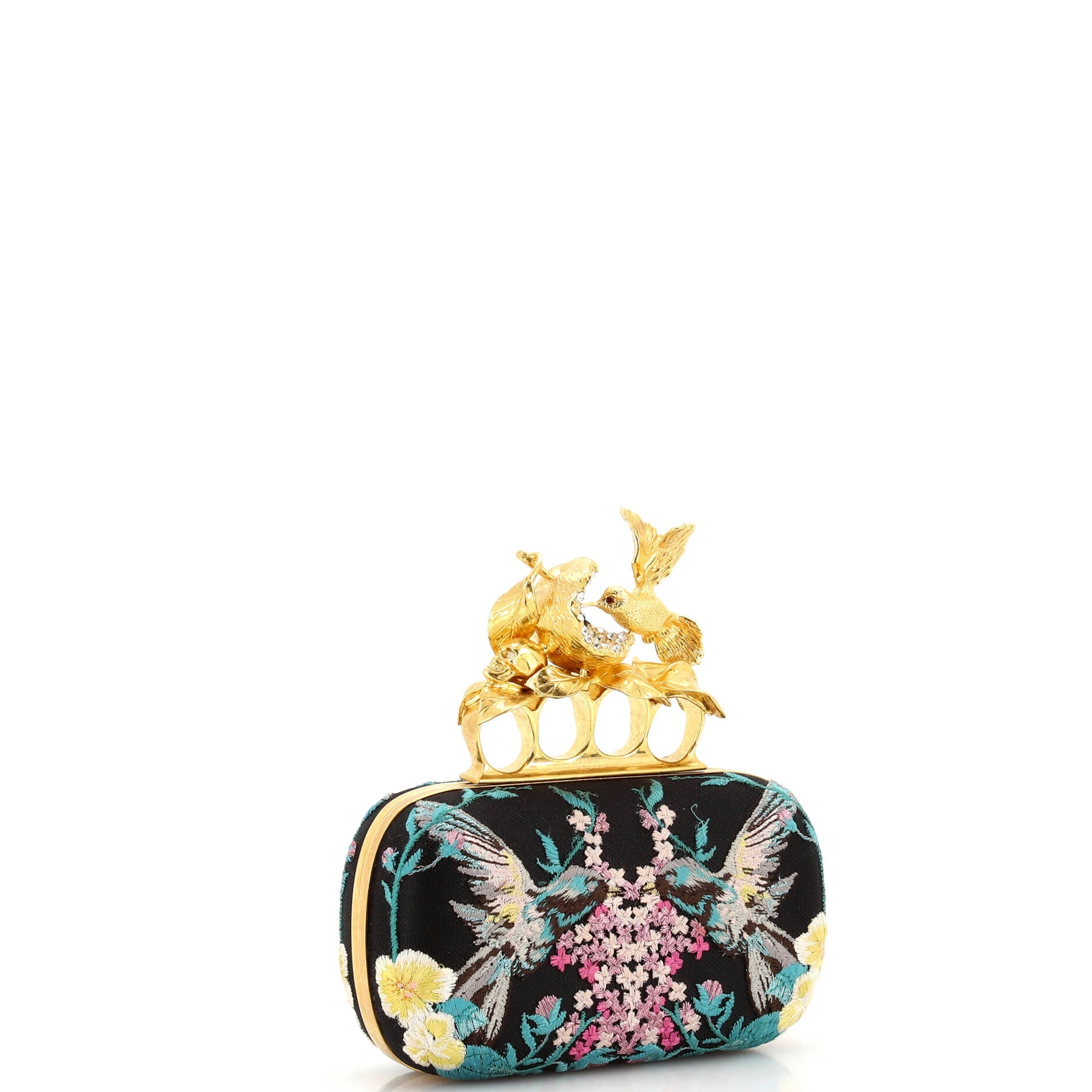 Hummingbird Knuckle Box Clutch Embroidered Mesh Small
