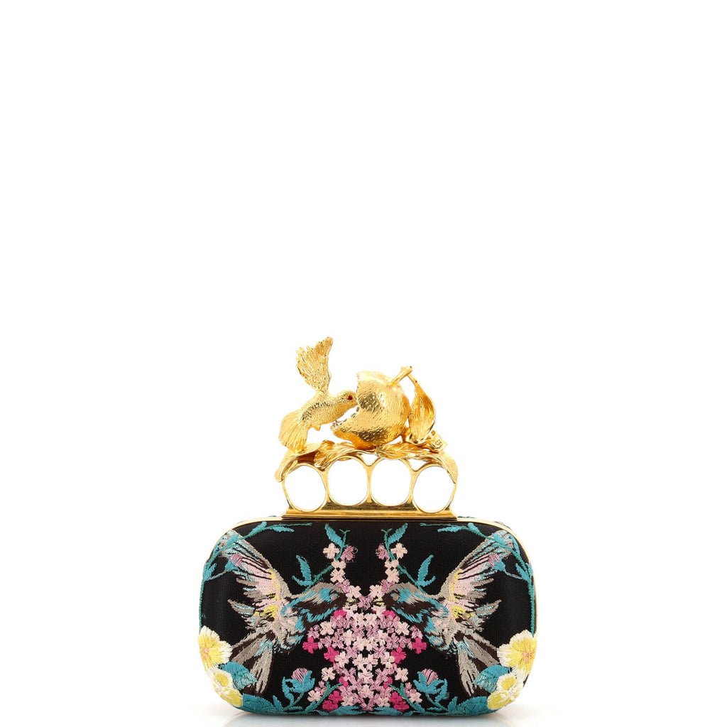 Hummingbird Knuckle Box Clutch Embroidered Mesh Small