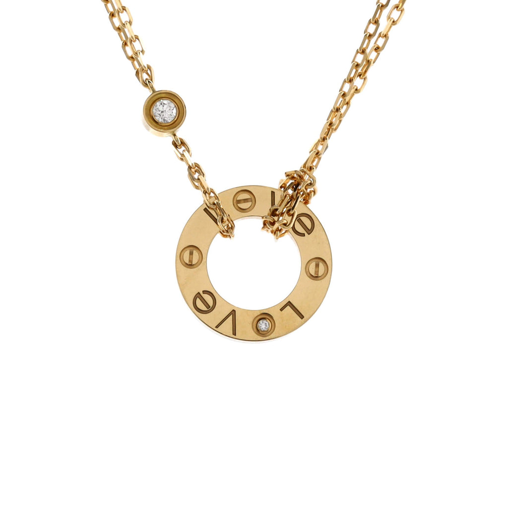 2 Diamonds Love Pendant Necklace 18K Yellow Gold and Diamonds
