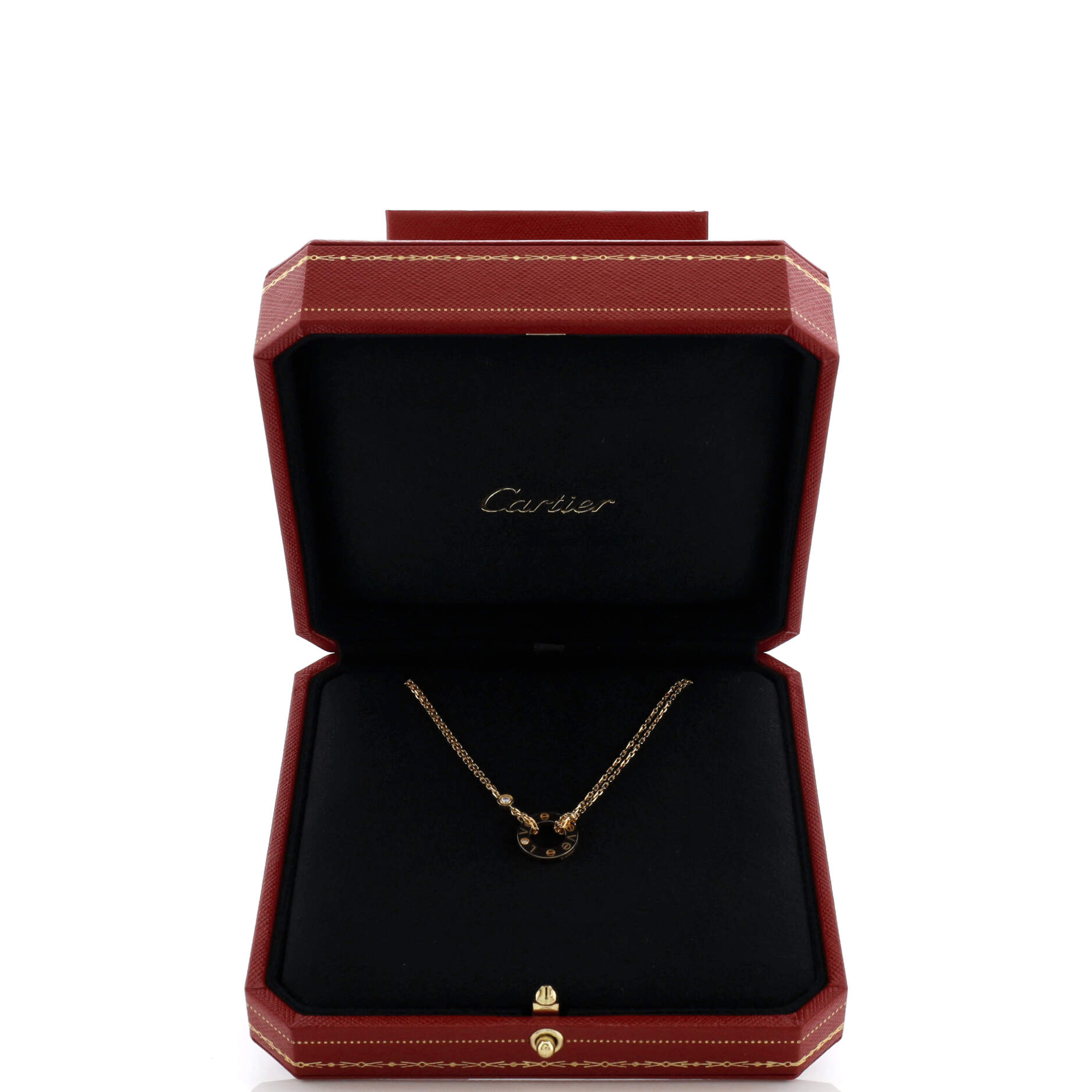 2 Diamonds Love Pendant Necklace 18K Yellow Gold and Diamonds
