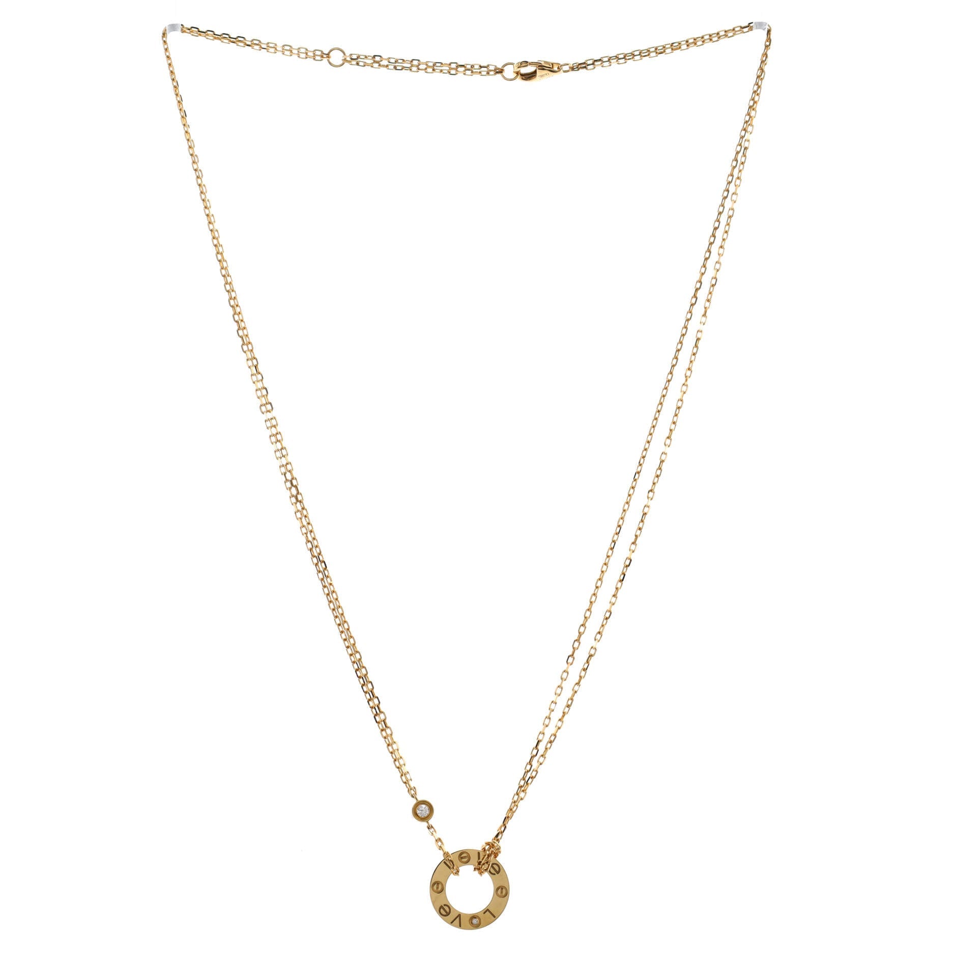 2 Diamonds Love Pendant Necklace 18K Yellow Gold and Diamonds
