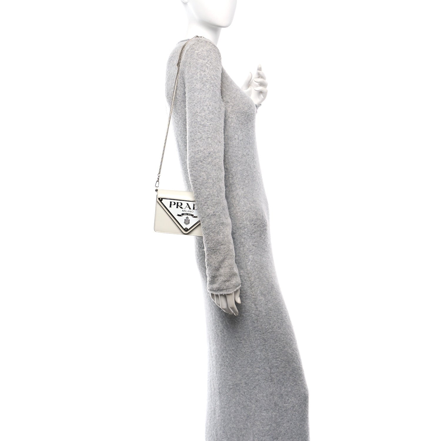 Spazzolato Triangle Logo Plate Flap Chain Crossbody Bag White