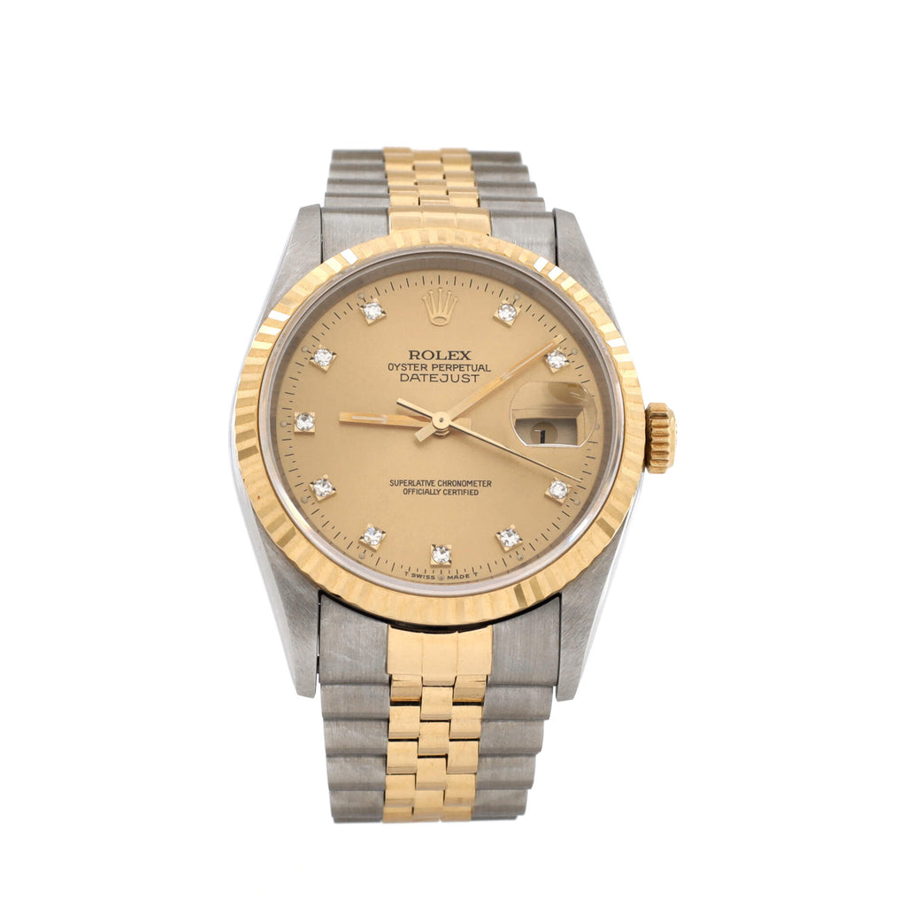 Oyster Perpetual Datejust Automatic Watch Stainless Steel and Yellow Gold with Diamond Markers 36