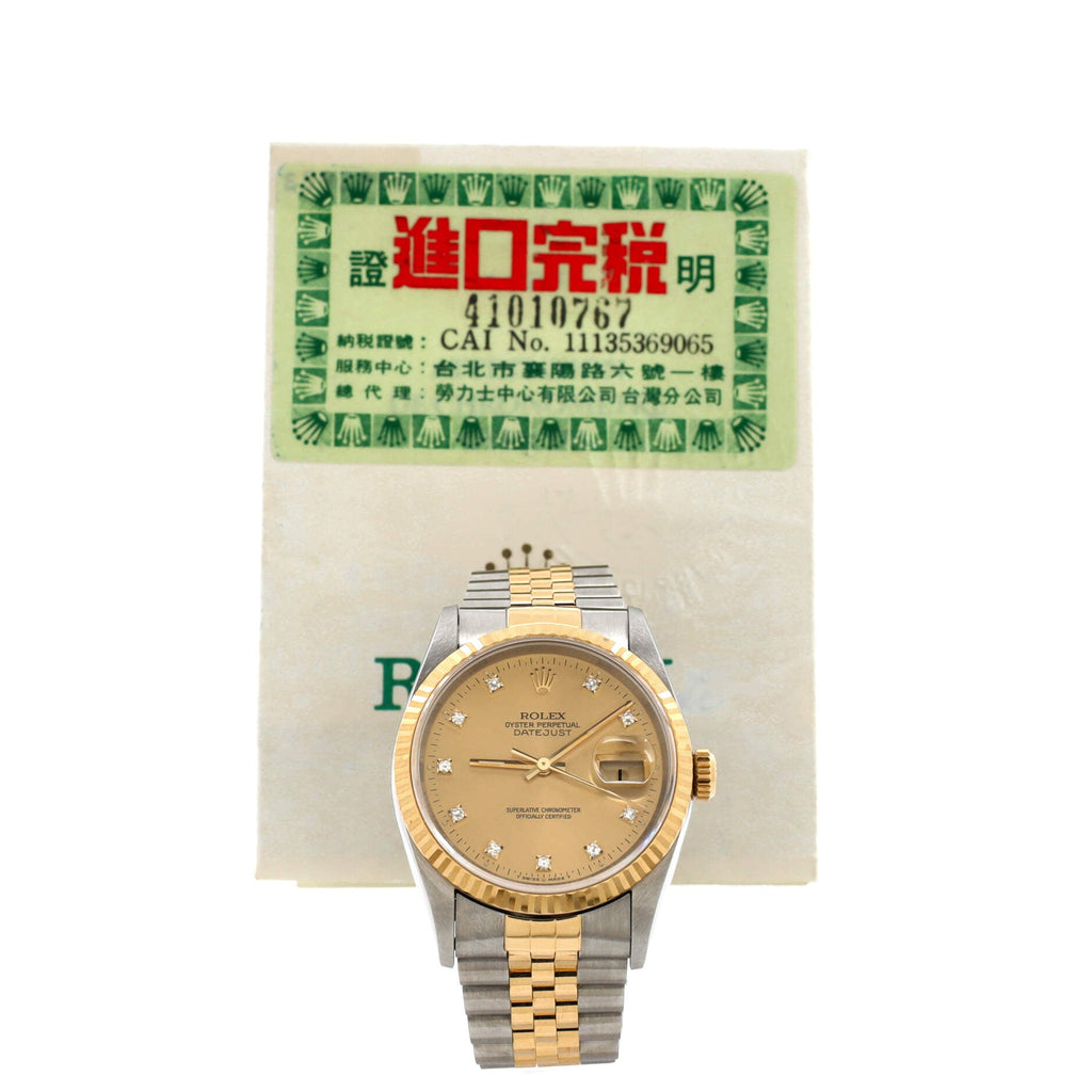 Oyster Perpetual Datejust Automatic Watch Stainless Steel and Yellow Gold with Diamond Markers 36