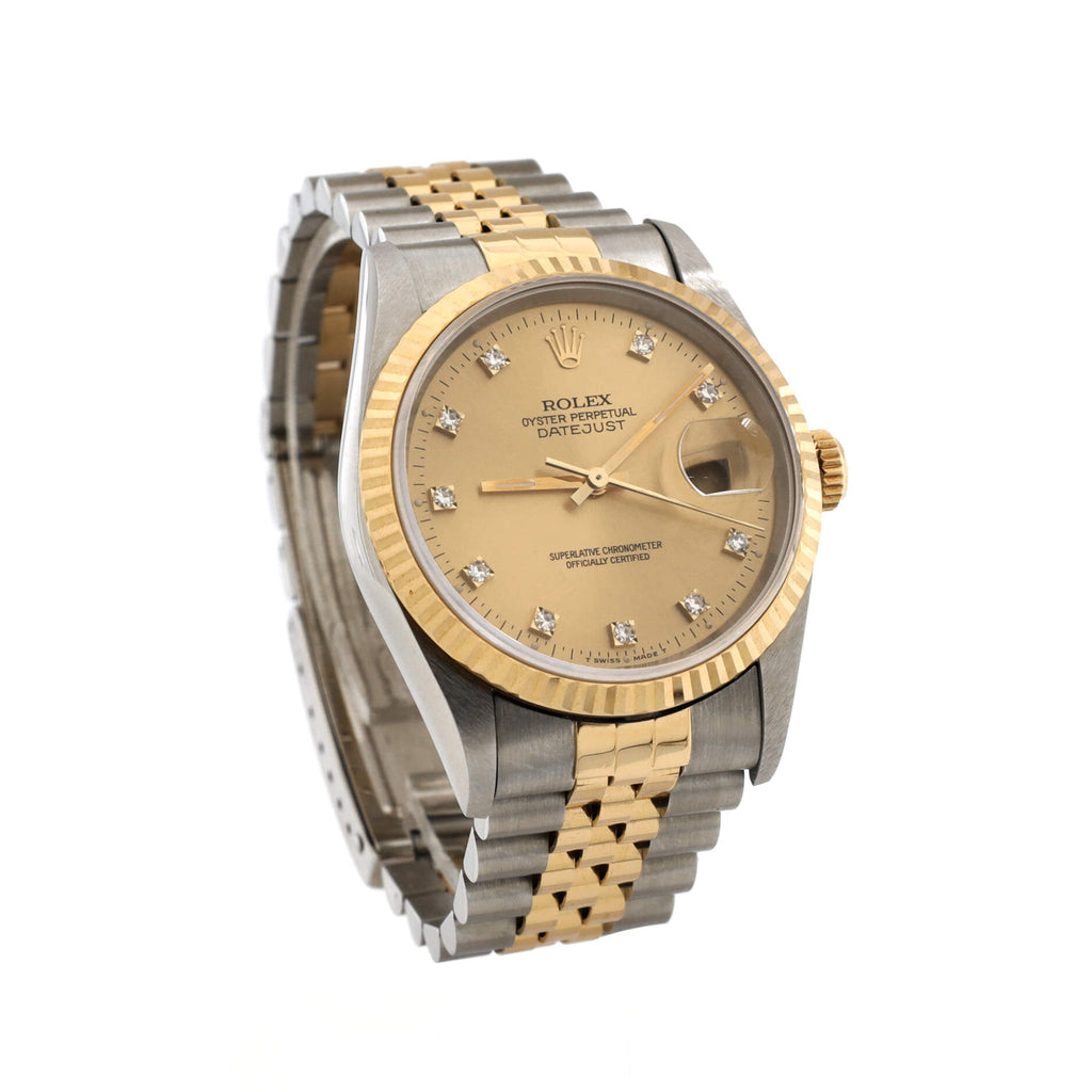 Oyster Perpetual Datejust Automatic Watch Stainless Steel and Yellow Gold with Diamond Markers 36