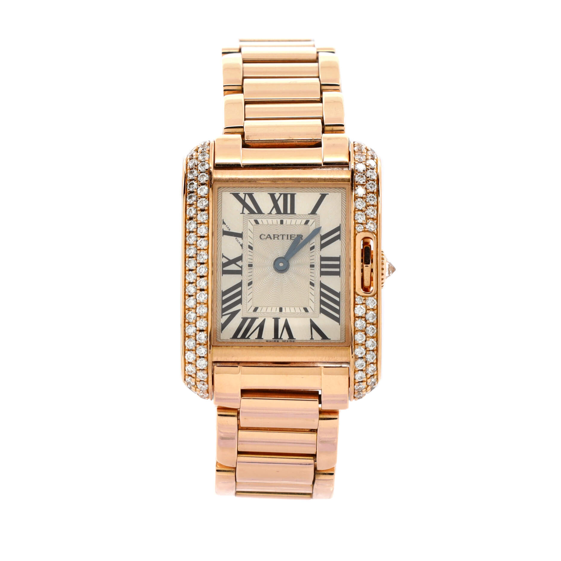 Tank Anglaise Quartz Watch Rose Gold with Diamond Bezel 23