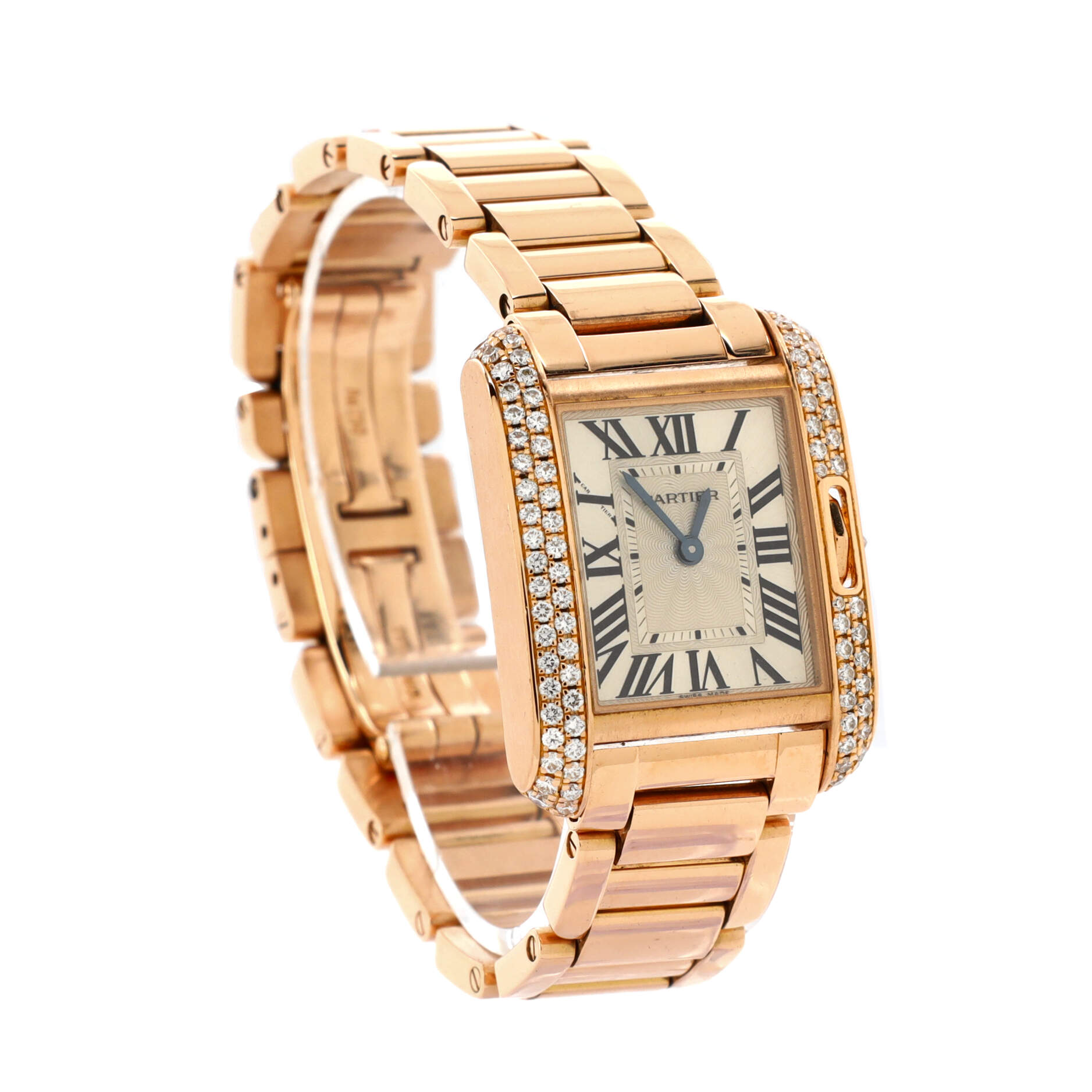 Tank Anglaise Quartz Watch Rose Gold with Diamond Bezel 23