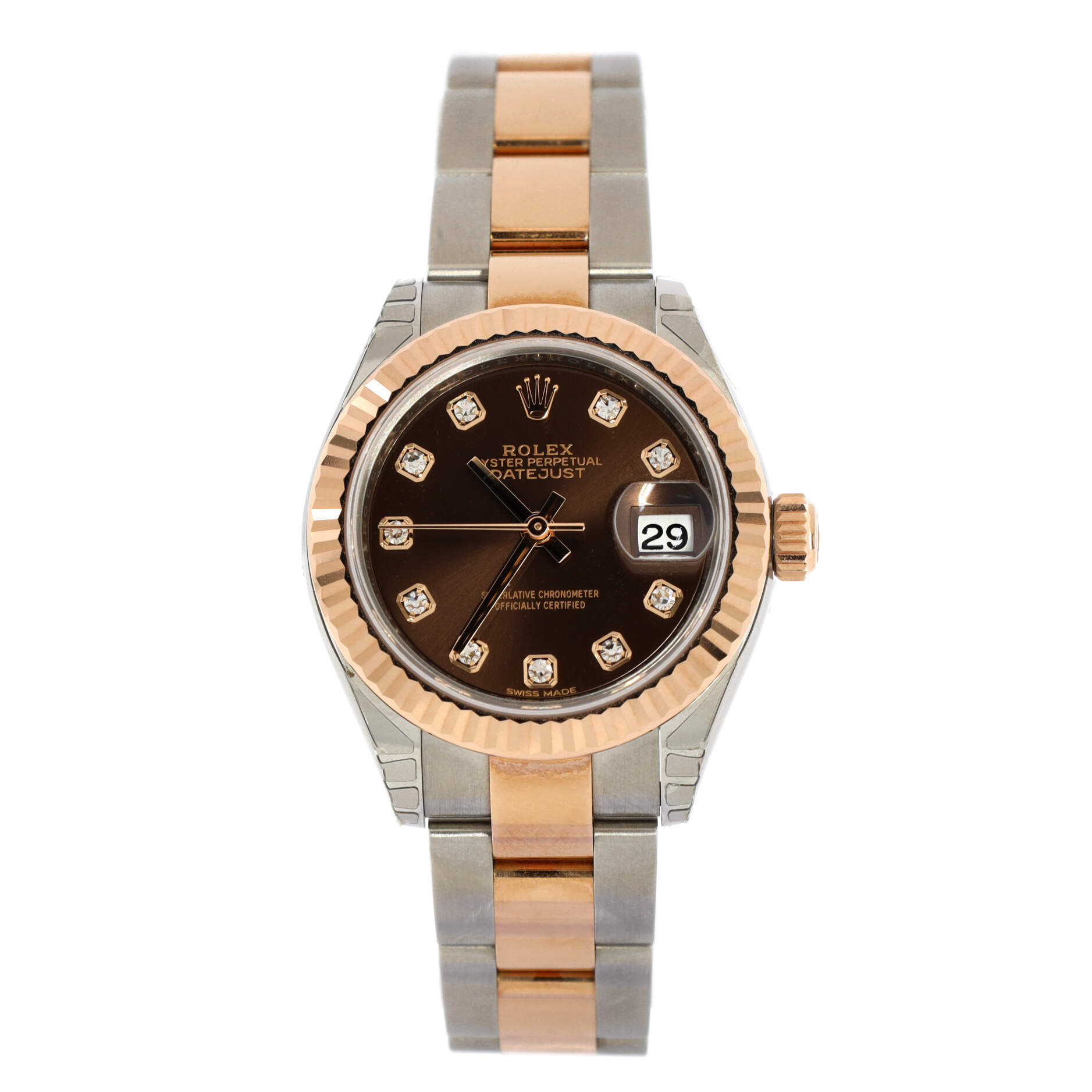 Oyster Perpetual Datejust Automatic Watch Stainless Steel and Rose Gold with Diamond Markers 28