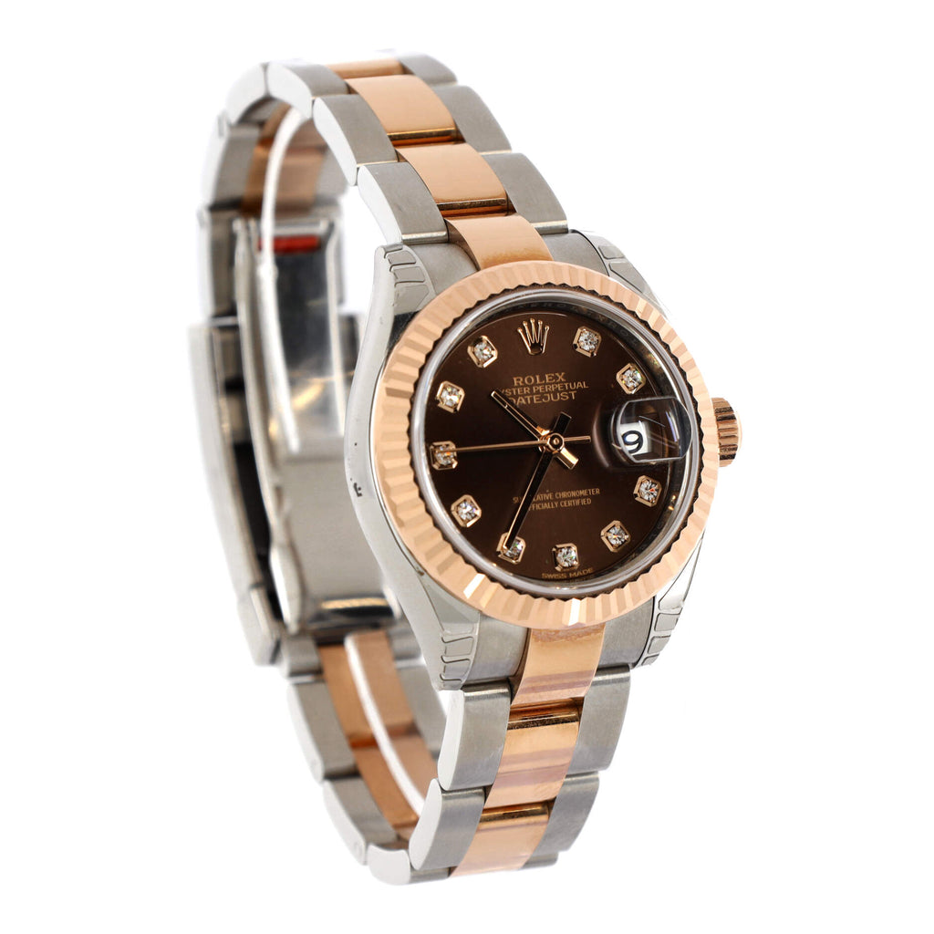 Oyster Perpetual Datejust Automatic Watch Stainless Steel and Rose Gold with Diamond Markers 28