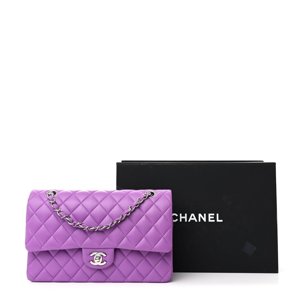 Lambskin Quilted Medium Double Flap Purple