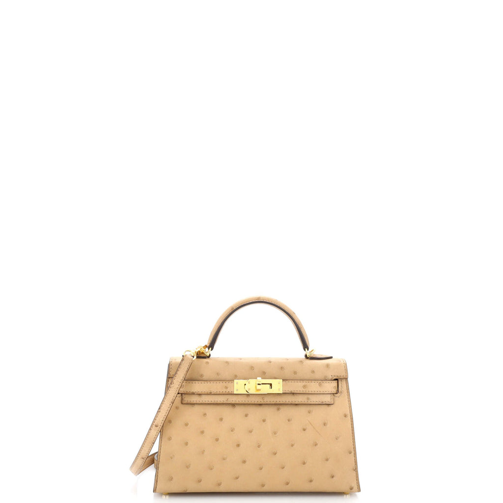 Kelly Mini II Bag Chai Ostrich with Gold Hardware 20