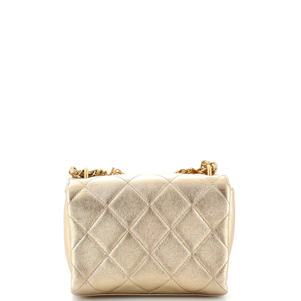 Crystal Logo Letters Chain Handle Flap Bag Quilted Lambskin Mini