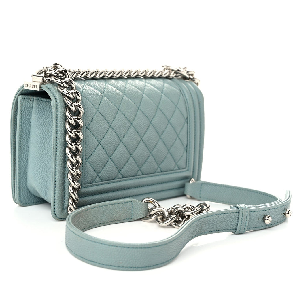 Caviar Quilted Small Boy Flap Light Blue