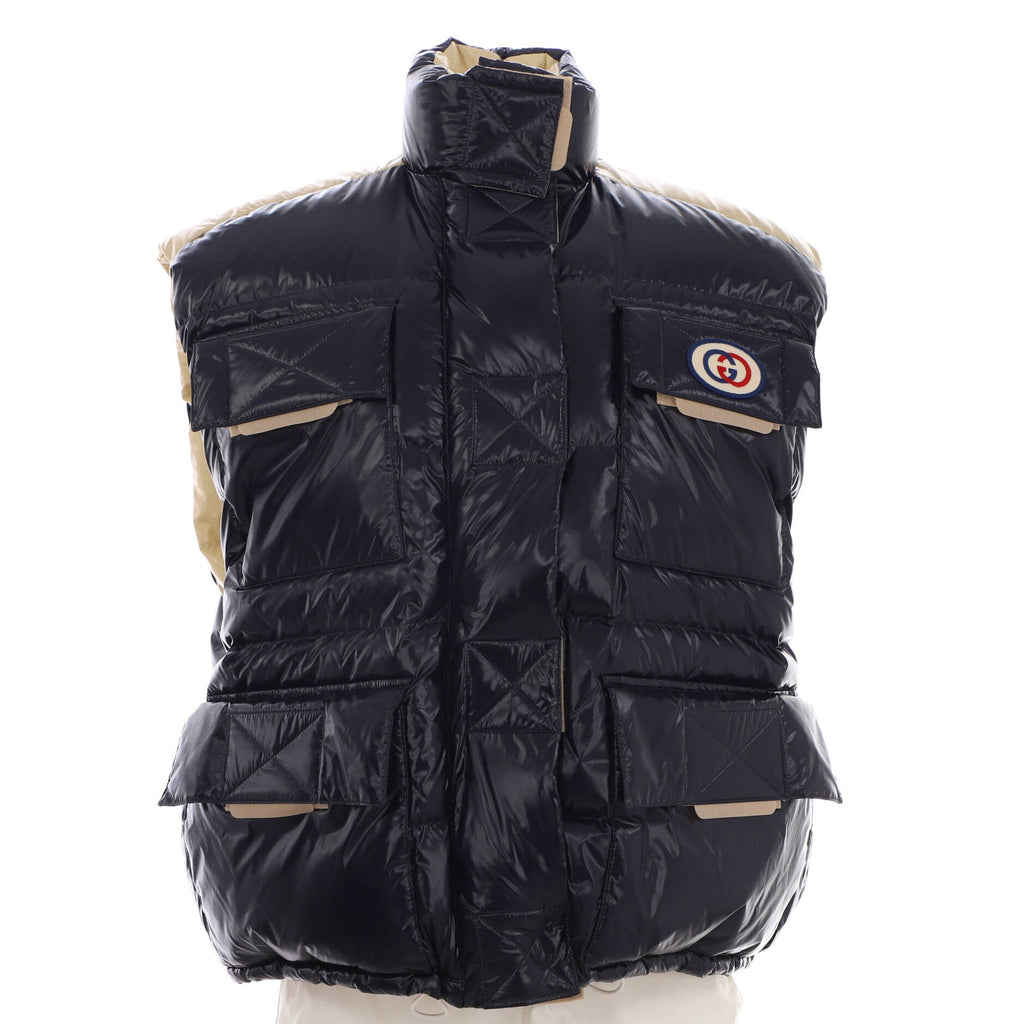 Women's Reversible Four Pocket Puffer Vest Quilted Nylon with Down Blend
