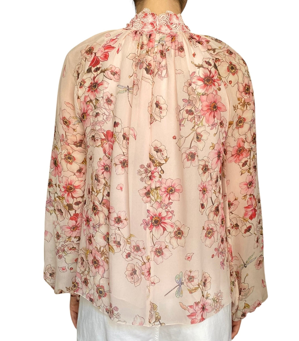 Giambattista Valli Pink Chiffon Floral Print Blouse - 42 / S / US 6