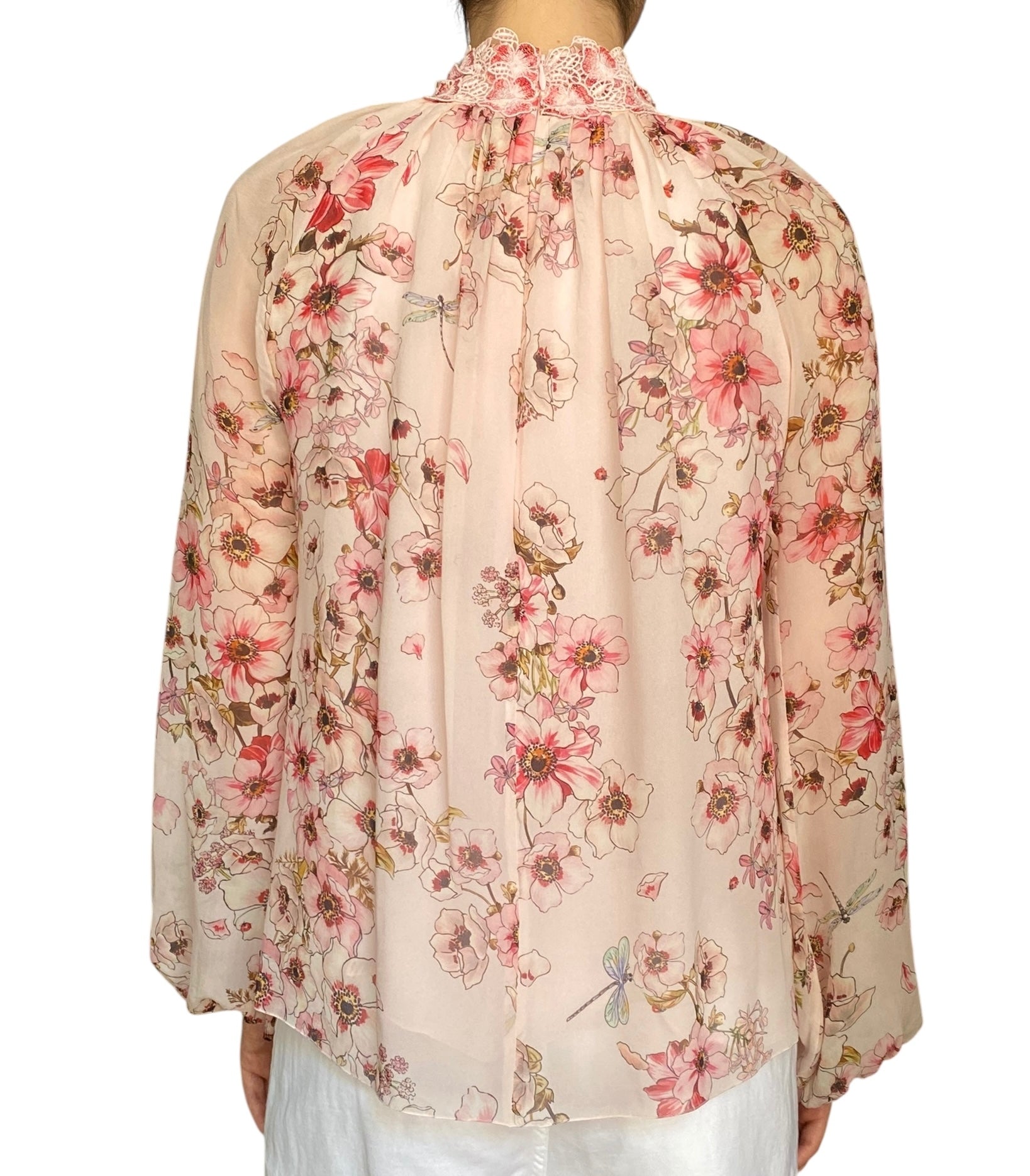 Giambattista Valli Pink Chiffon Floral Print Blouse - 42 / S / US 6
