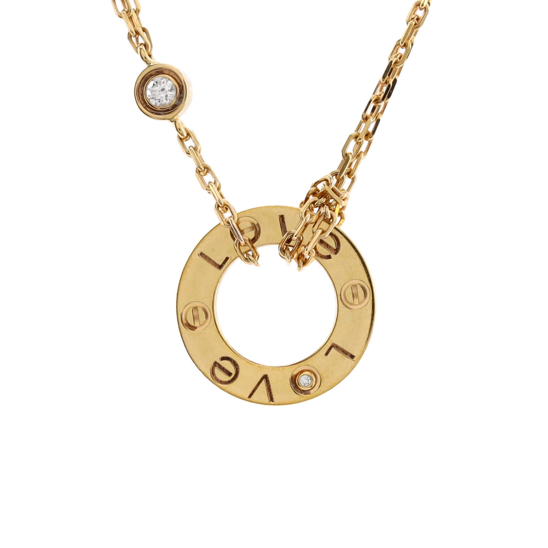 2 Diamonds Love Pendant Necklace 18K Yellow Gold and Diamonds