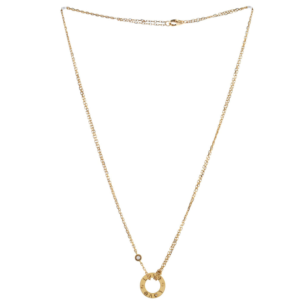 2 Diamonds Love Pendant Necklace 18K Yellow Gold and Diamonds