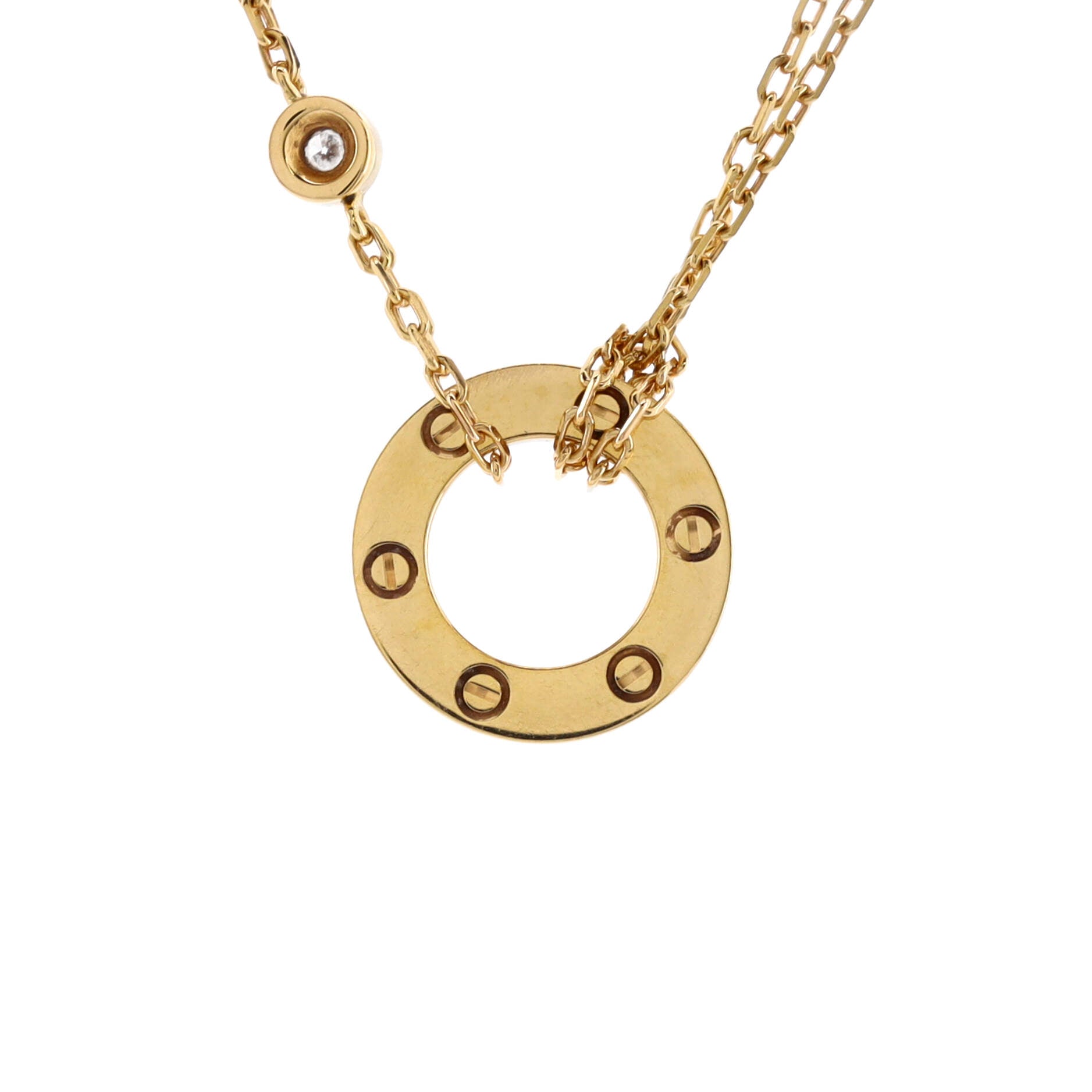2 Diamonds Love Pendant Necklace 18K Yellow Gold and Diamonds