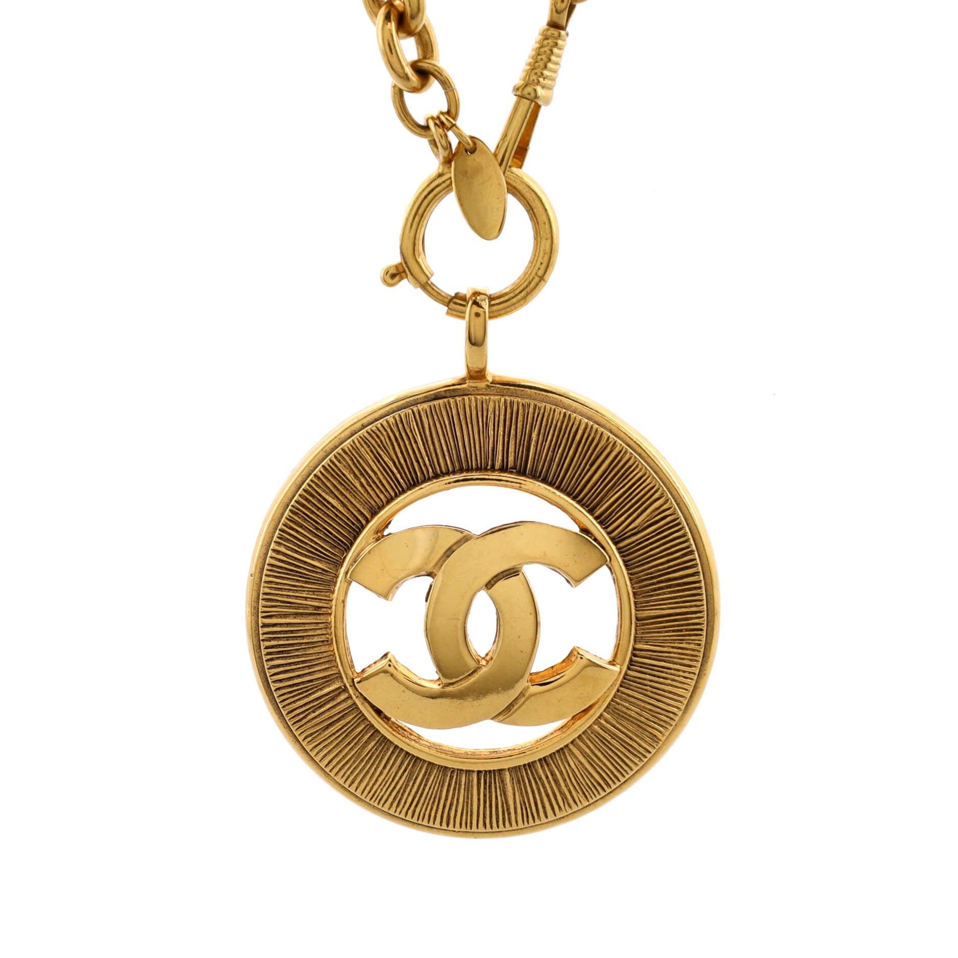 Vintage CC Round Cut-Out Pendant Necklace Metal