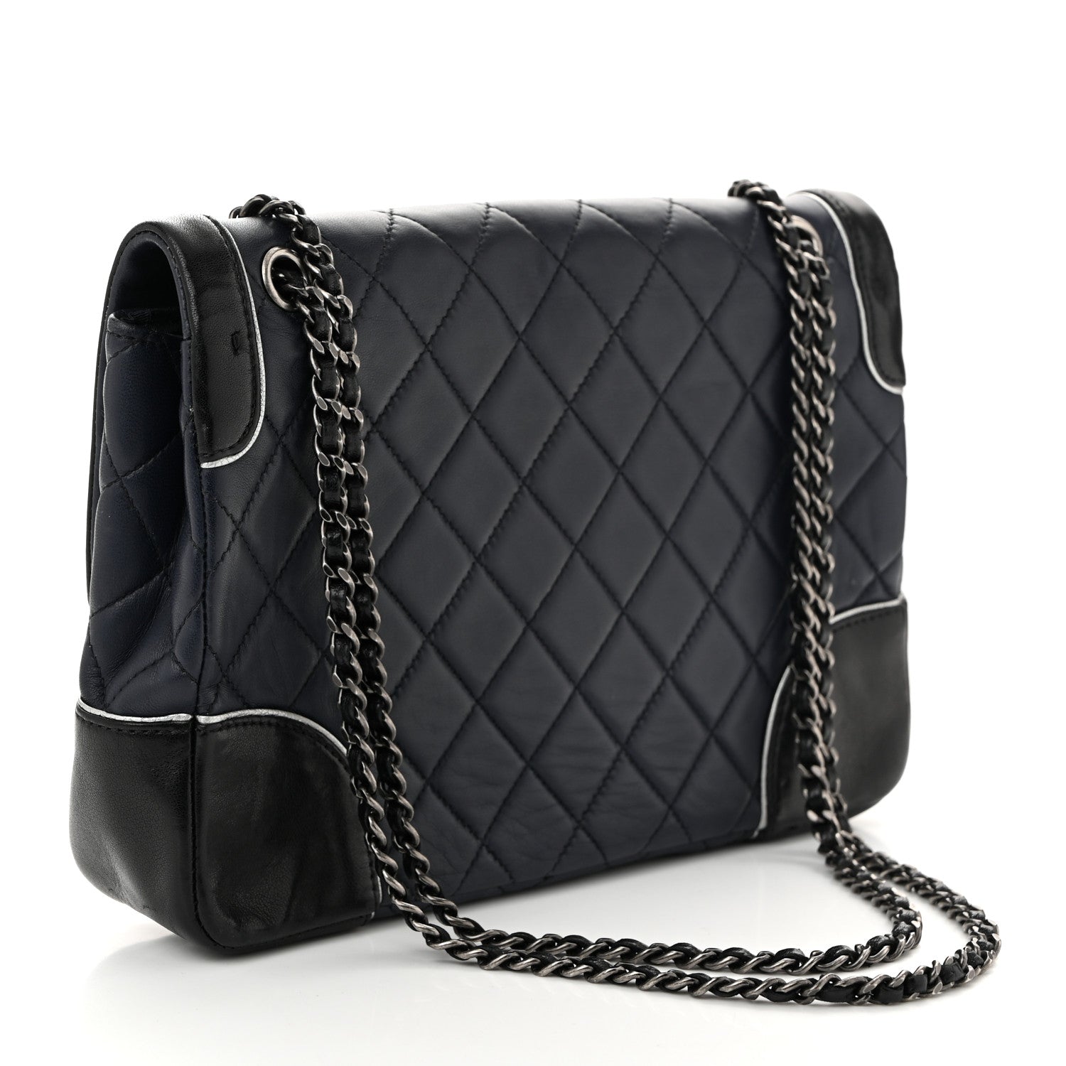 Calfskin Quilted Bi-Color Jumbo Flap Blue Black