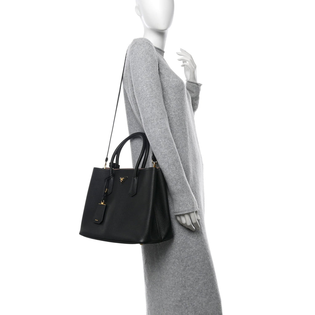 Saffiano Cuir Medium Double Bag Black Mughetto