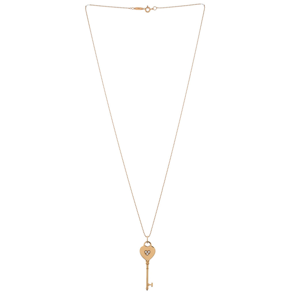 Full Heart Key Pendant Necklace 18K Rose Gold with Diamonds Mini