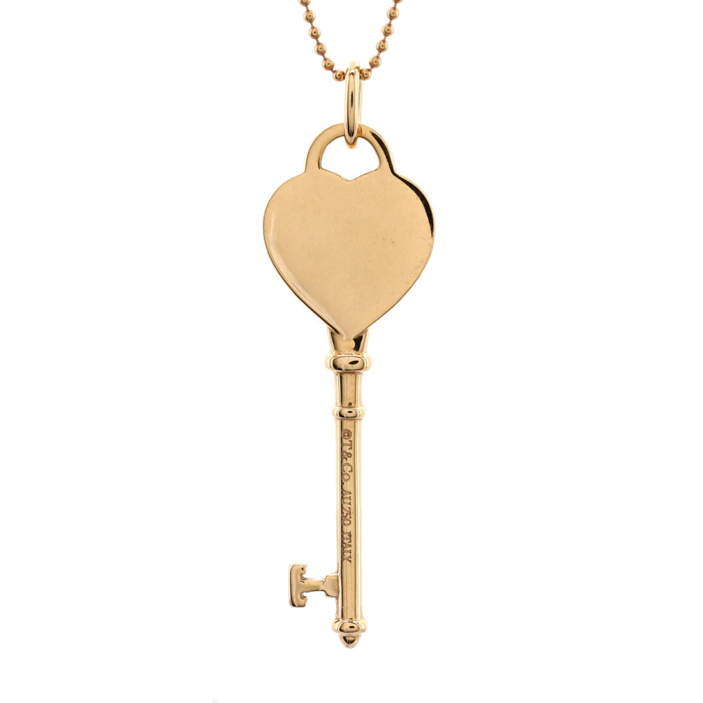 Full Heart Key Pendant Necklace 18K Rose Gold with Diamonds Mini