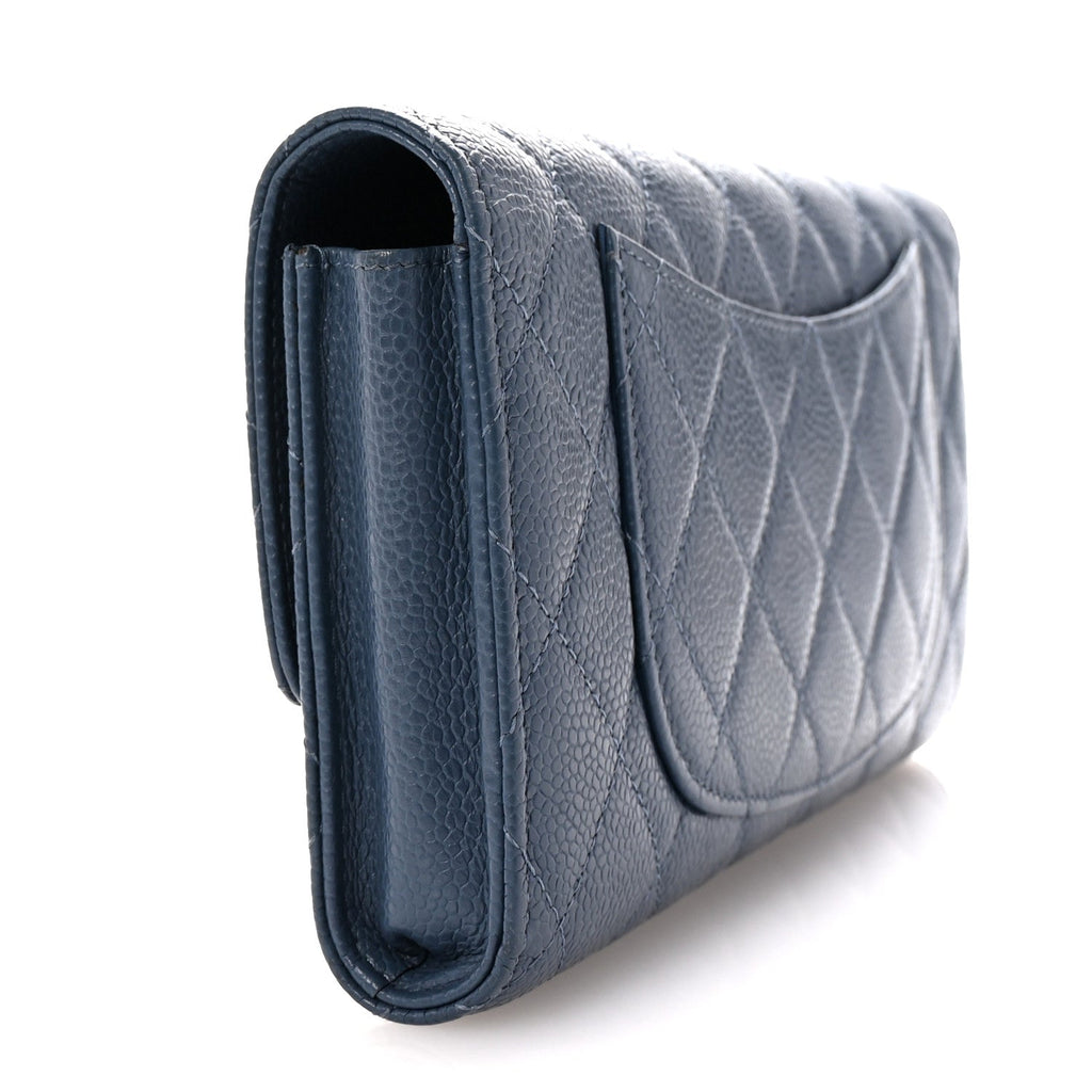 Caviar Quilted Travel Wallet Blue