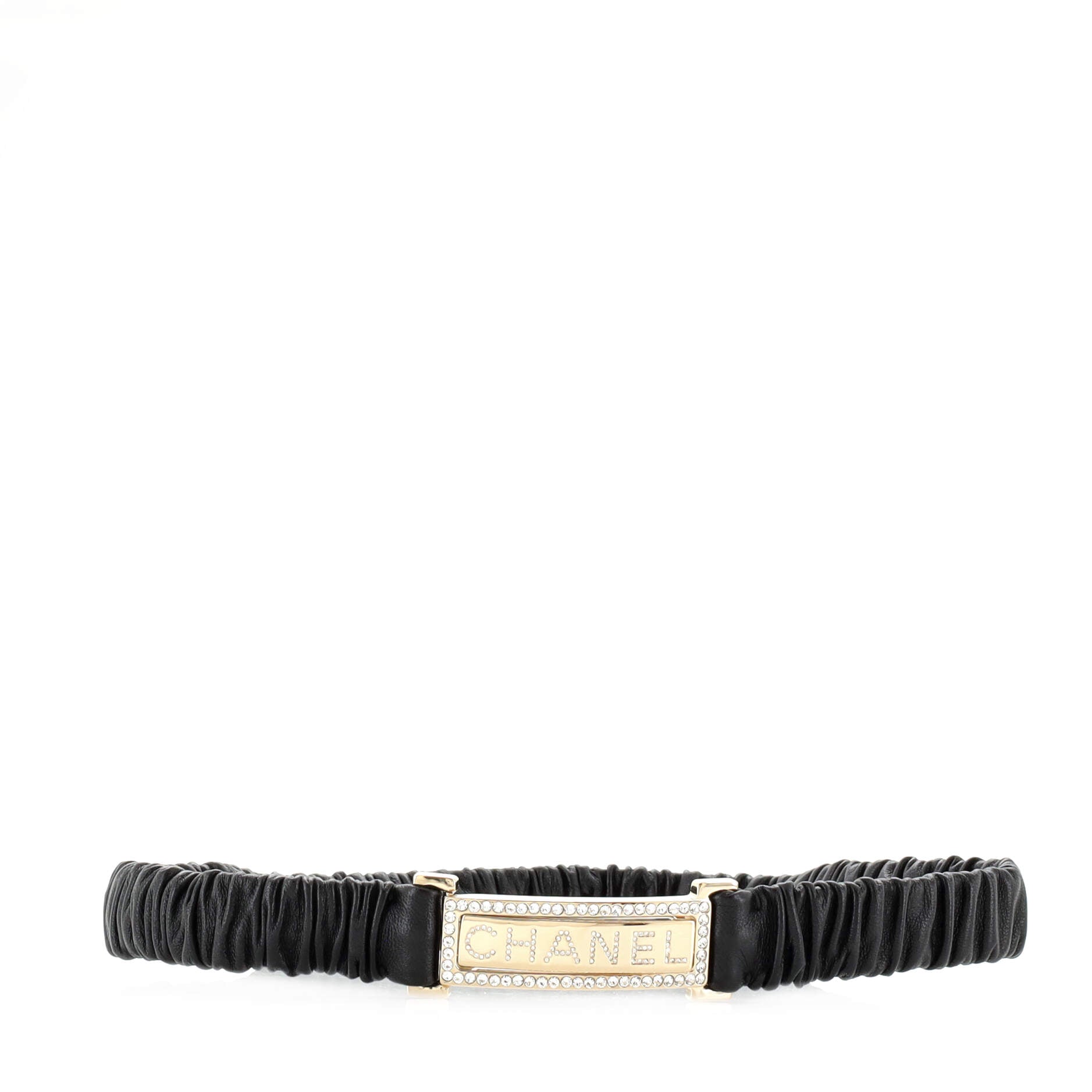 CC Logo Buckle Elastic Belt Leather with Metal and Crystals 70
