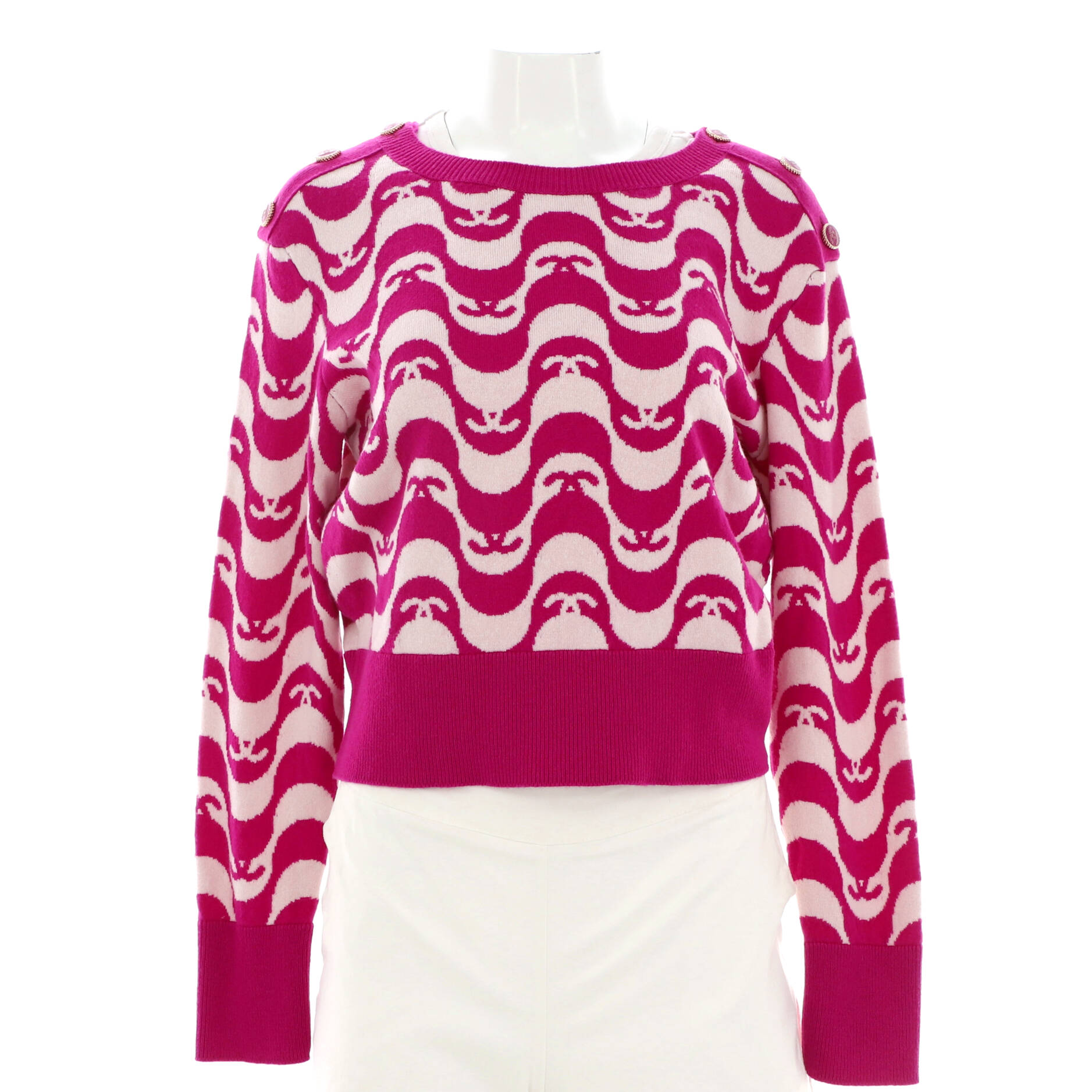Women's CC Logo Button Crewneck Sweater Cashmere