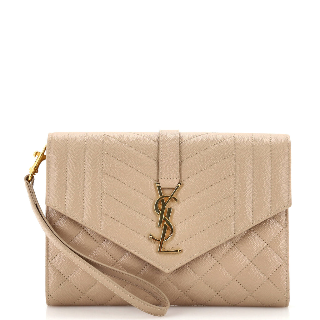 Classic Monogram Envelope Wristlet Clutch Mixed Matelasse Leather
