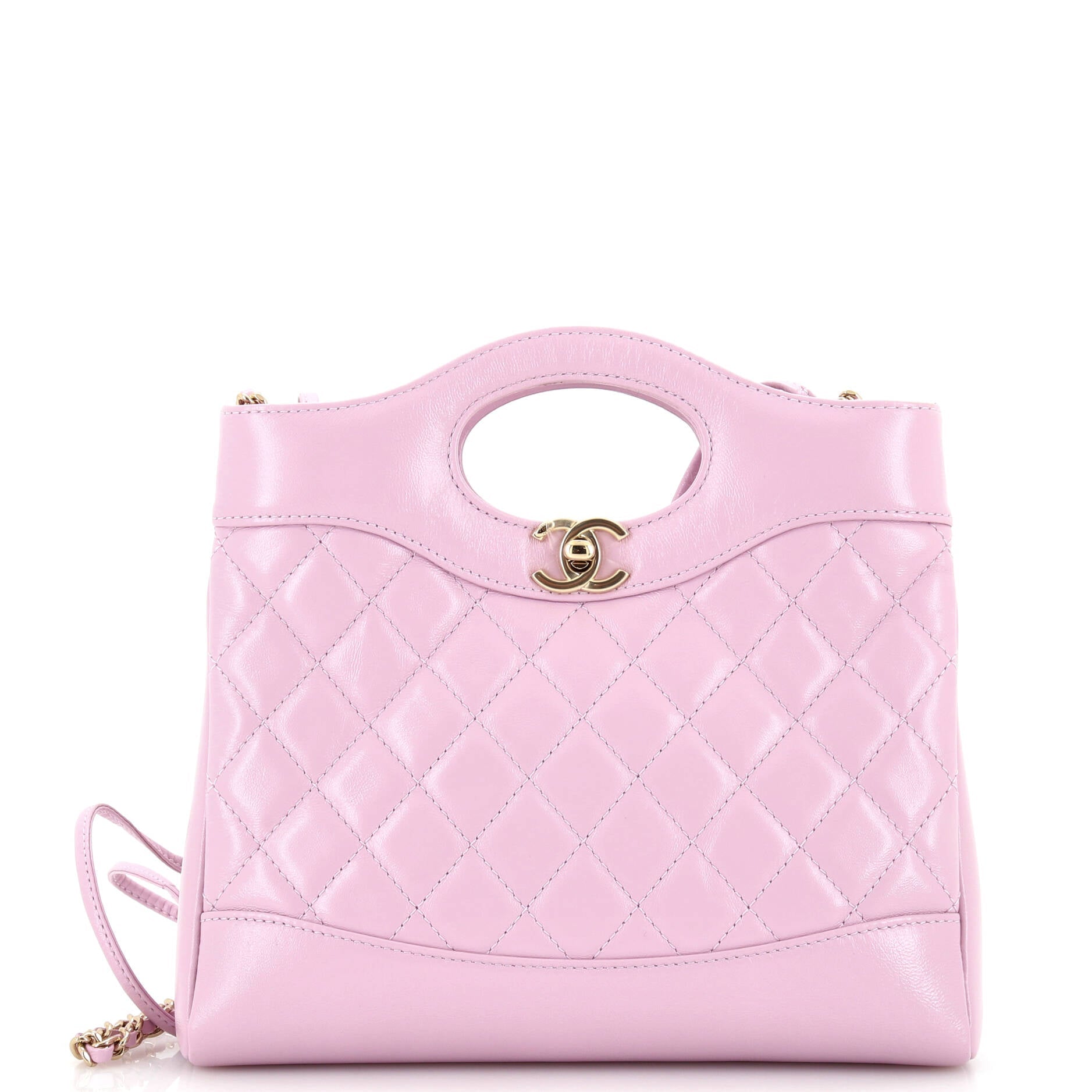 31 Shopping Bag Clutch with Chain Quilted Shiny Lambskin Small