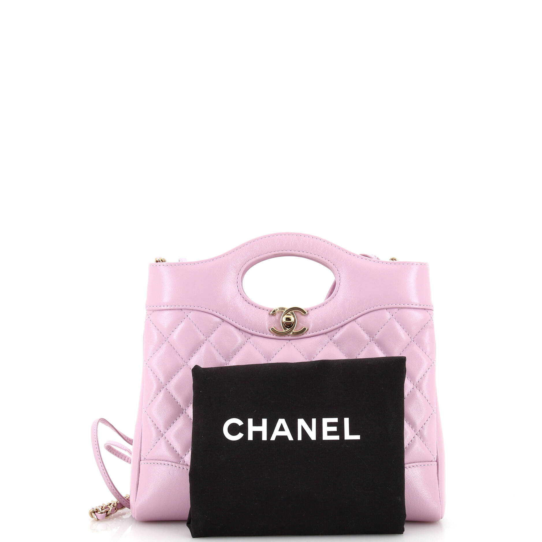 31 Shopping Bag Clutch with Chain Quilted Shiny Lambskin Small