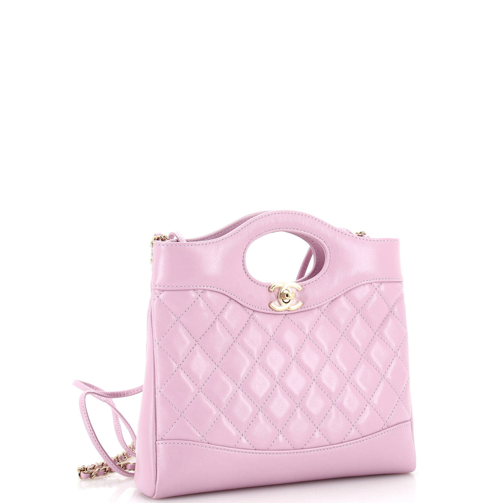 31 Shopping Bag Clutch with Chain Quilted Shiny Lambskin Small