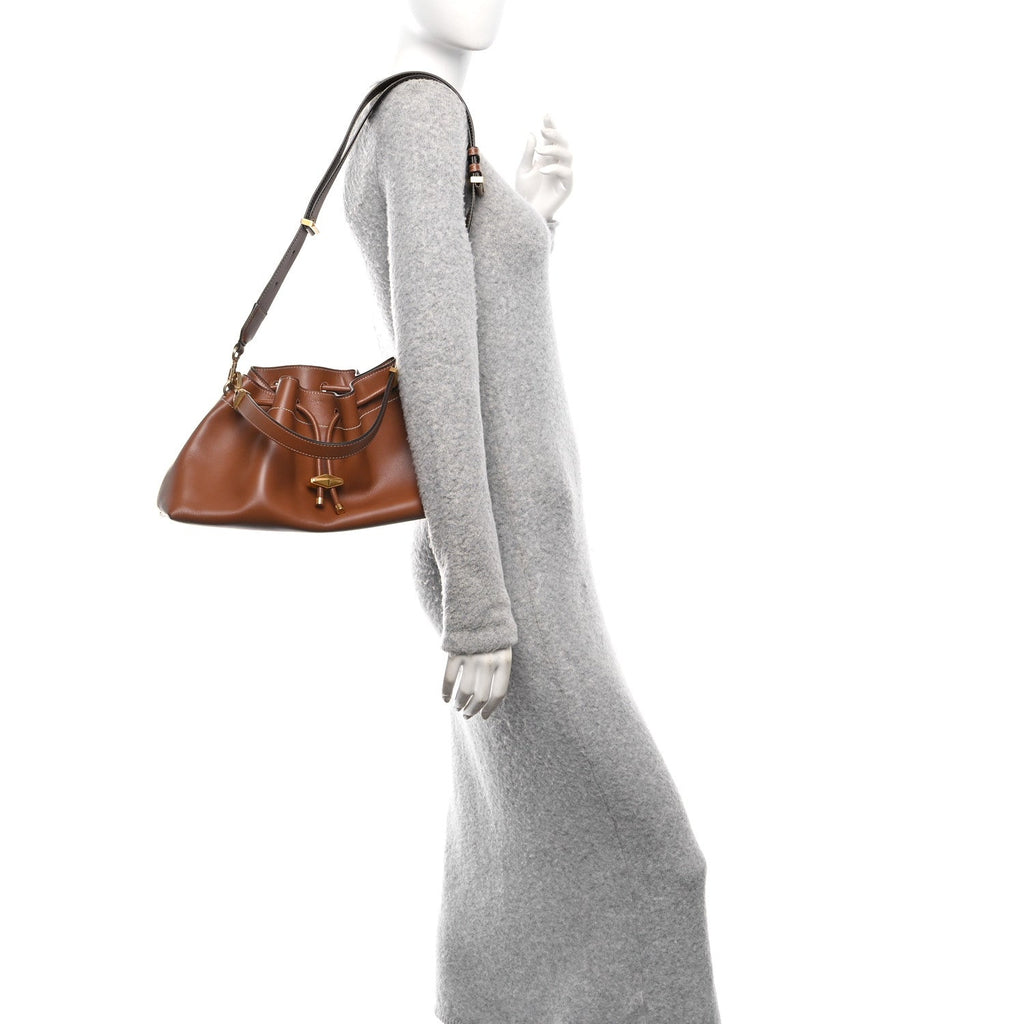 Soft Natural Calfskin Bon Bon East West Bucket Bag Tan Ecru