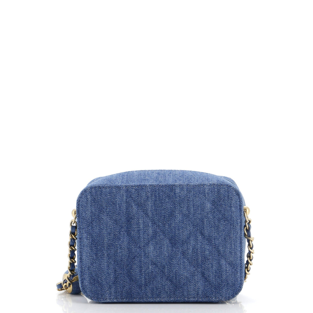 Pearl Crush Zip Around Vanity Case with Chain Quilted Denim Mini