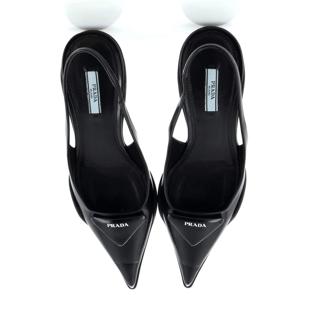 Women's Triangle Logo Slingback Pumps Leather