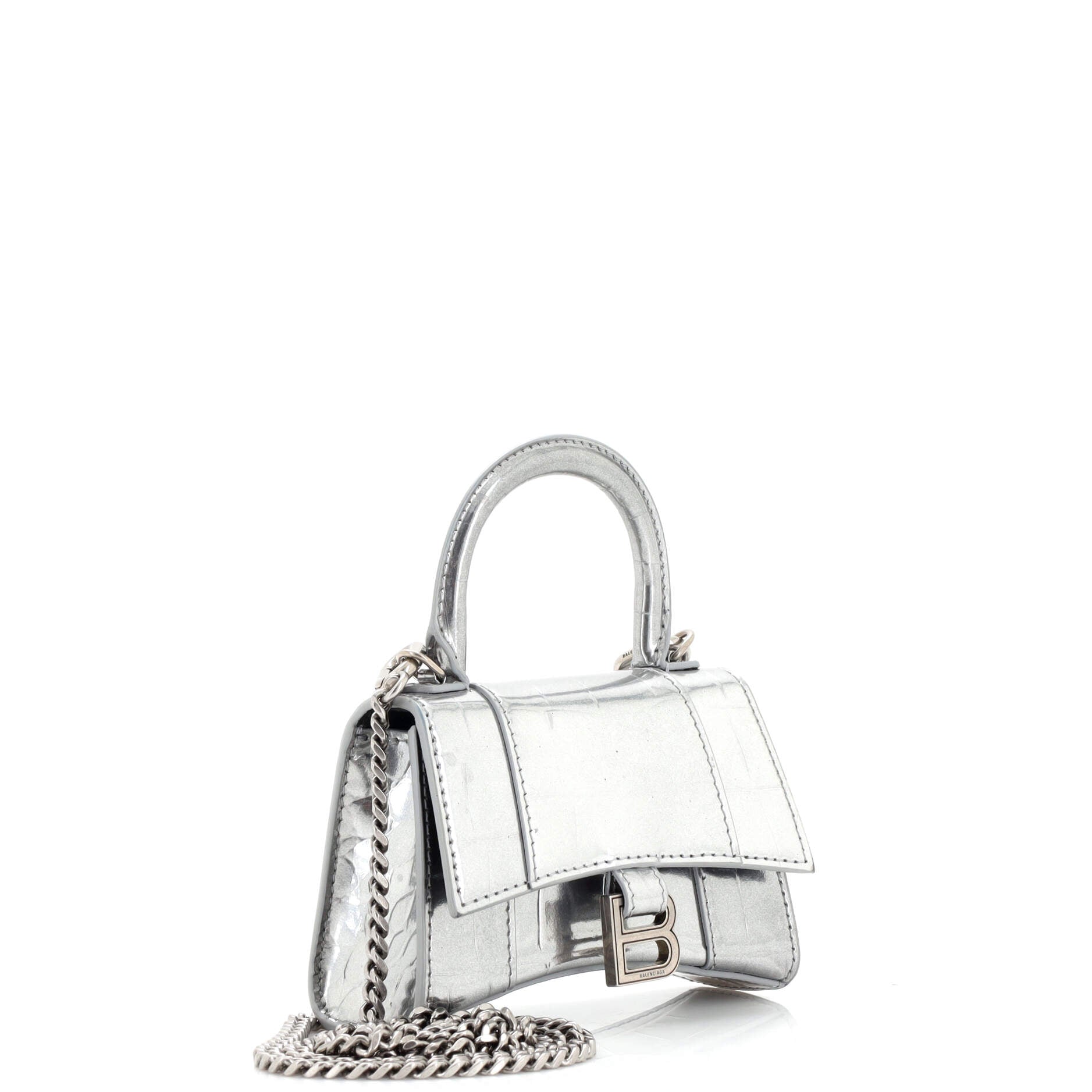 Hourglass Chain Top Handle Bag Crocodile Embossed Leather Mini