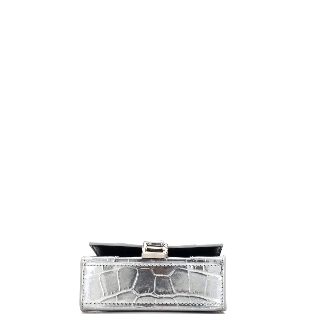 Hourglass Chain Top Handle Bag Crocodile Embossed Leather Mini