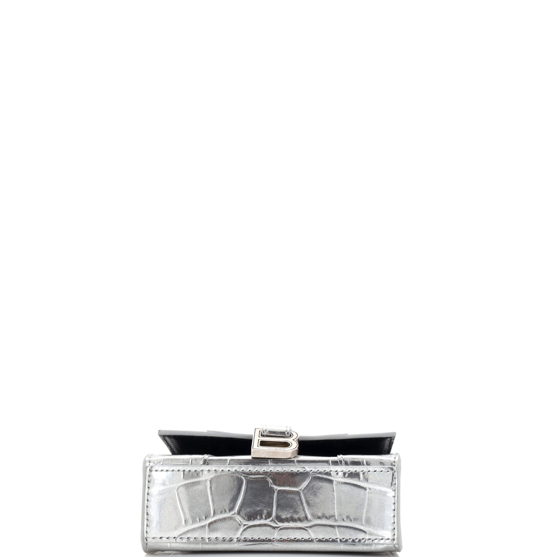 Hourglass Chain Top Handle Bag Crocodile Embossed Leather Mini