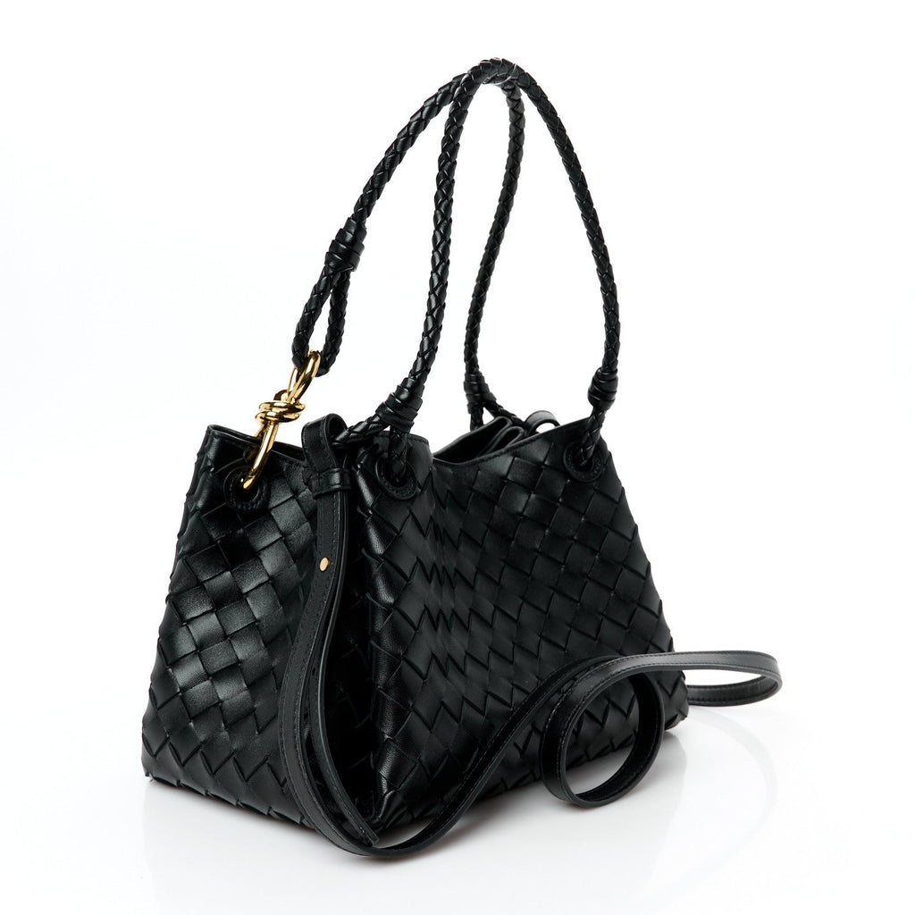 Nappa Intrecciato Small Parachute Shoulder Bag Black