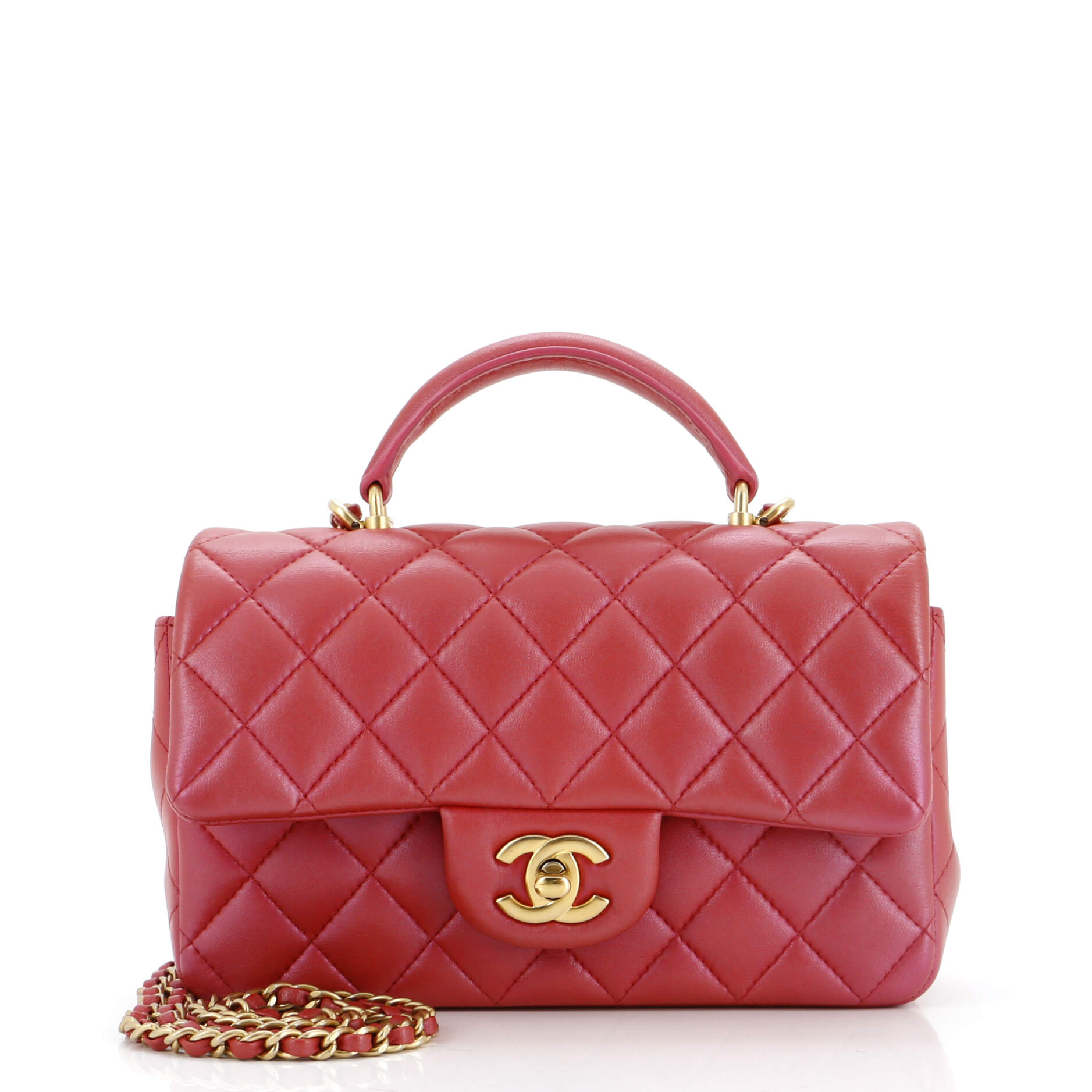 Classic Single Flap Top Handle Bag Quilted Lambskin Mini