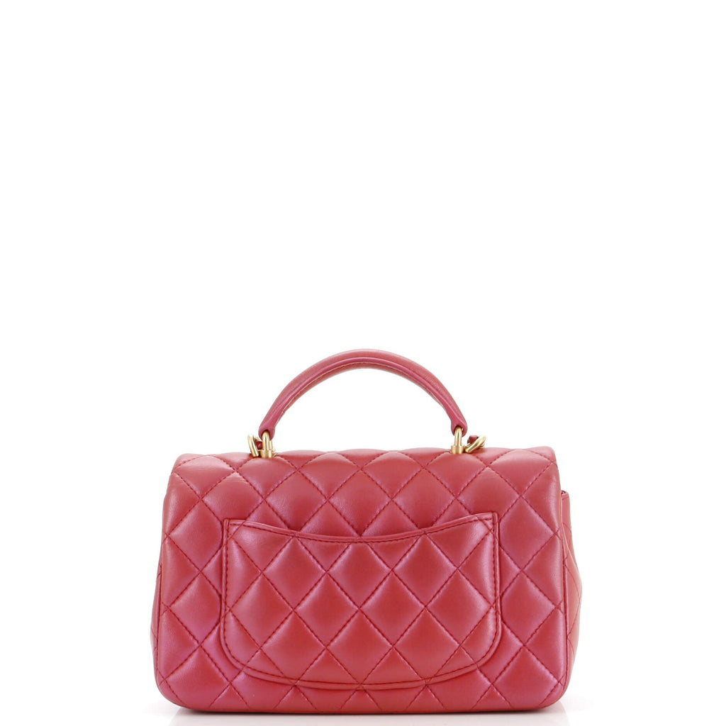 Classic Single Flap Top Handle Bag Quilted Lambskin Mini