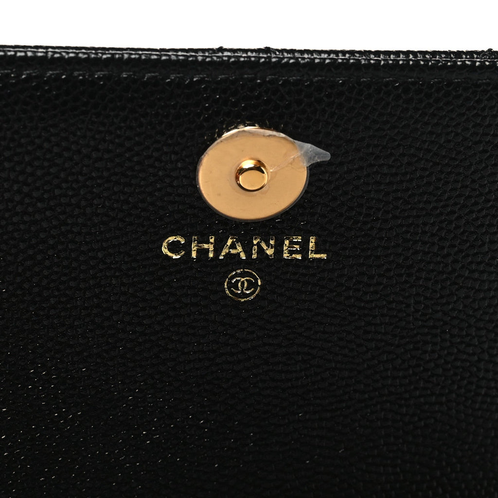 Caviar Quilted  Mini Flap Clutch With Chain Black