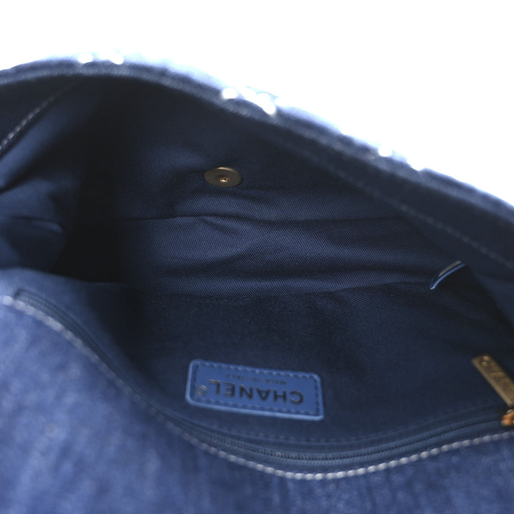 Denim Quilted Medium Denim Trip Single Flap Blue