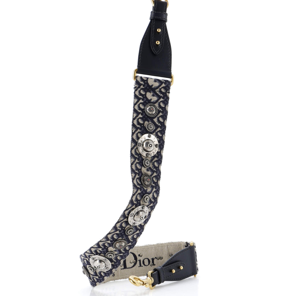 Shoulder Strap Embellished Oblique Canvas