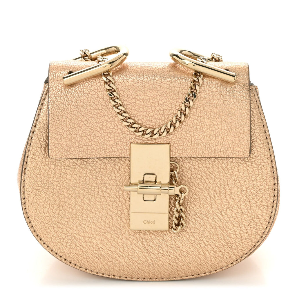 Metallic Grained Goatskin Nano Drew Shoulder Bag Abstract Gold
